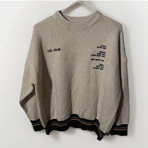 Aelfric Eden Sweater Men's Medium Ivory Van Gogh Embroidery Patchwork Pullover